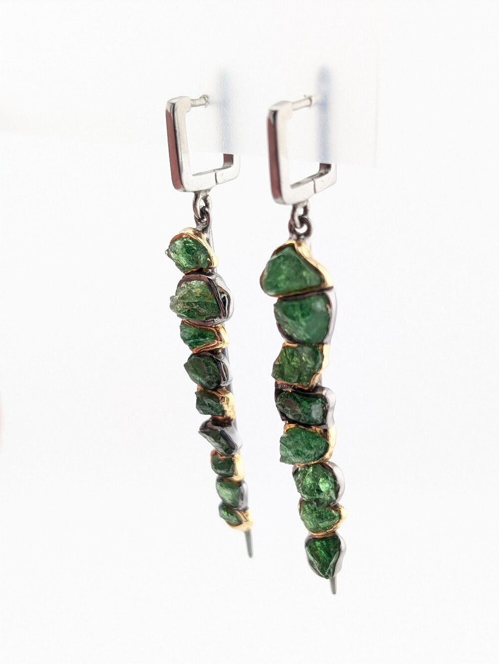 Tsavorite Garnet 18K 925 Black Rhodium Earrings -German Kabirski- Luxury Jewelry - Picture 9 of 12